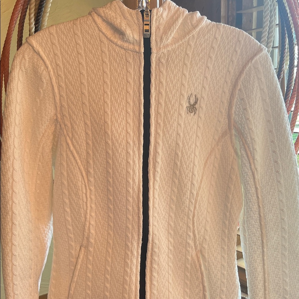 Cable Knit Spyder Hooded Zip Sweater with Logo